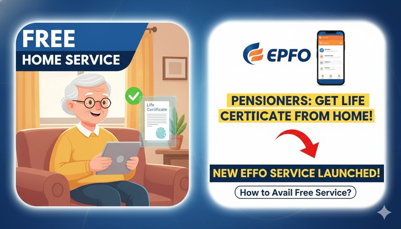 बुजुर्ग पेंशनर घर पर पोस्टमैन से डिजिटल लाइफ सर्टिफिकेट सबमिट कराते हुए