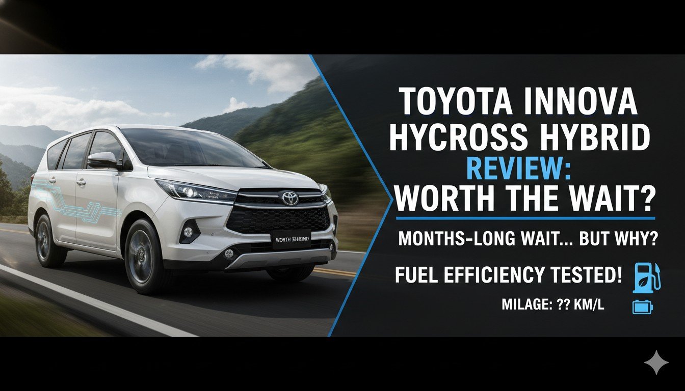 Toyota Innova Hycross Hybrid की सफेद रंग की साइड प्रोफाइल, हाईवे पर ड्राइविंग करते हुए।