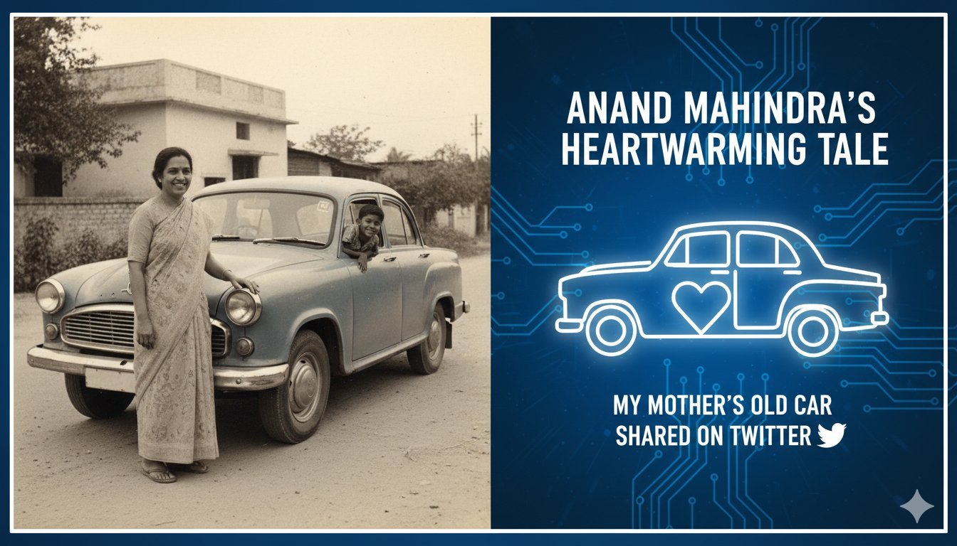 आनंद महिंद्रा अपनी मां की पुरानी Fiat कार की तस्वीर के साथ X पोस्ट शेयर करते हुए।