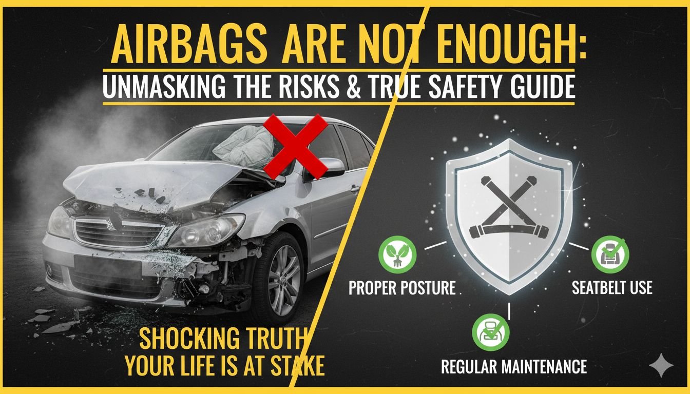 कार दुर्घटना में एयरबैग खुलते हुए लेकिन सुरक्षा चुनौतियां दर्शाती छवि