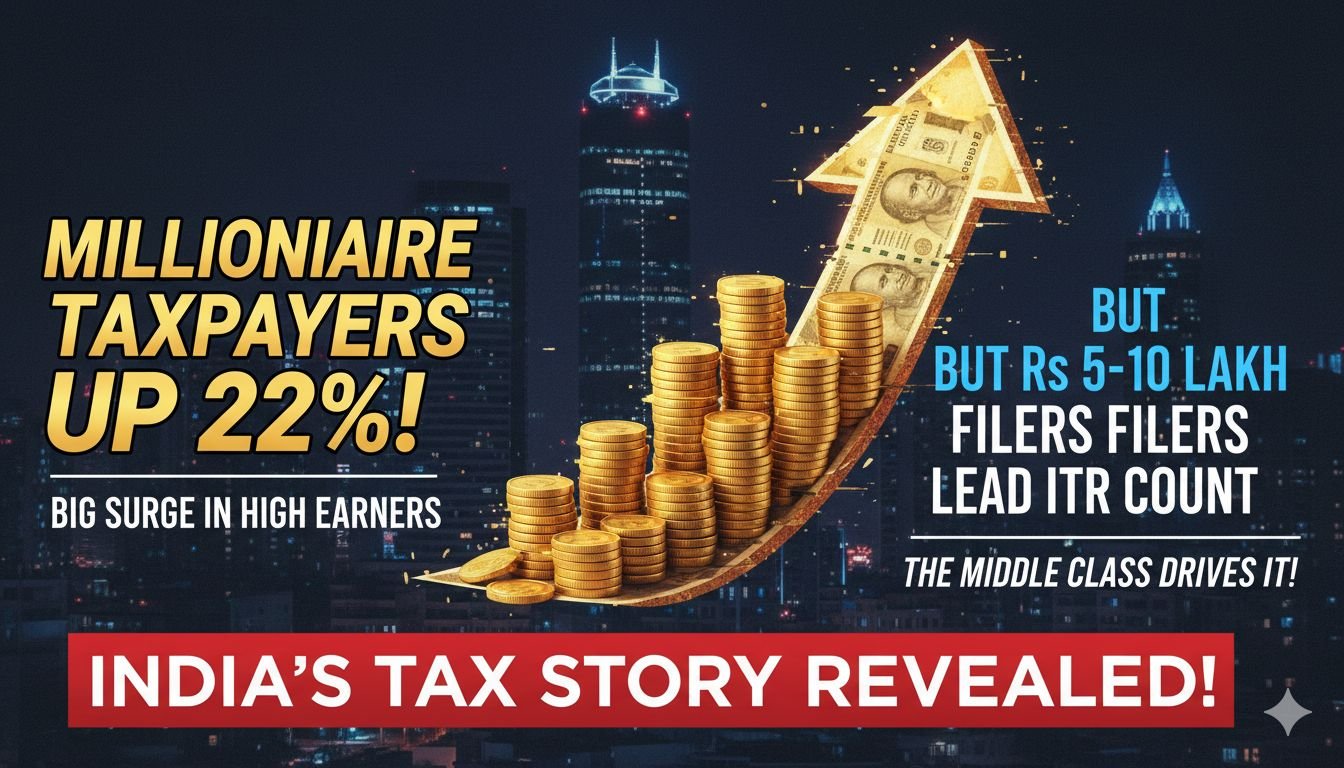 भारत में करोड़पति टैक्सपेयर्स की संख्या में उछाल दिखाती ग्राफिक इमेज