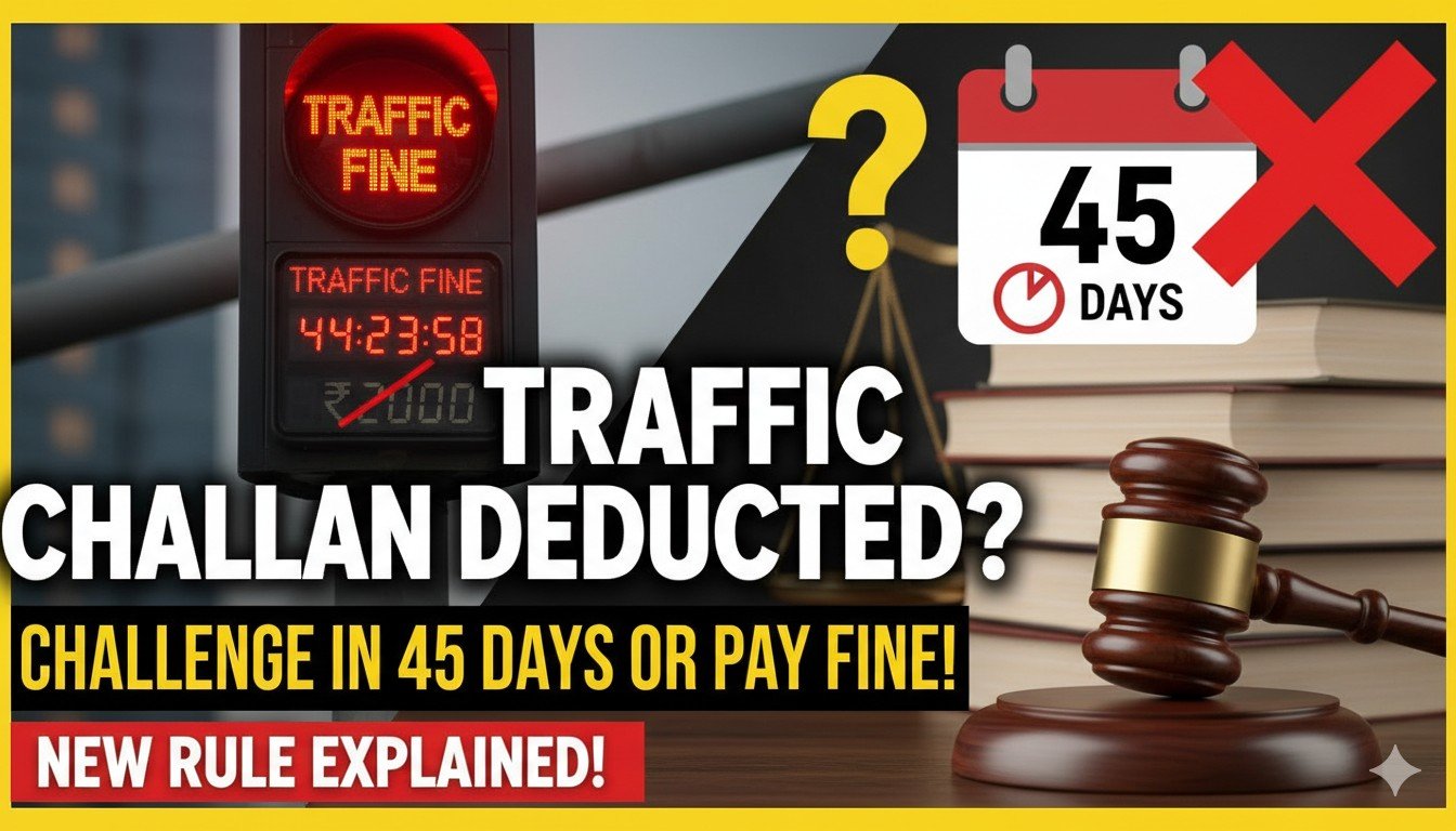 ट्रैफिक चालान नोटिस के साथ वाहन और जुर्माना की राशि दिखाती छवि