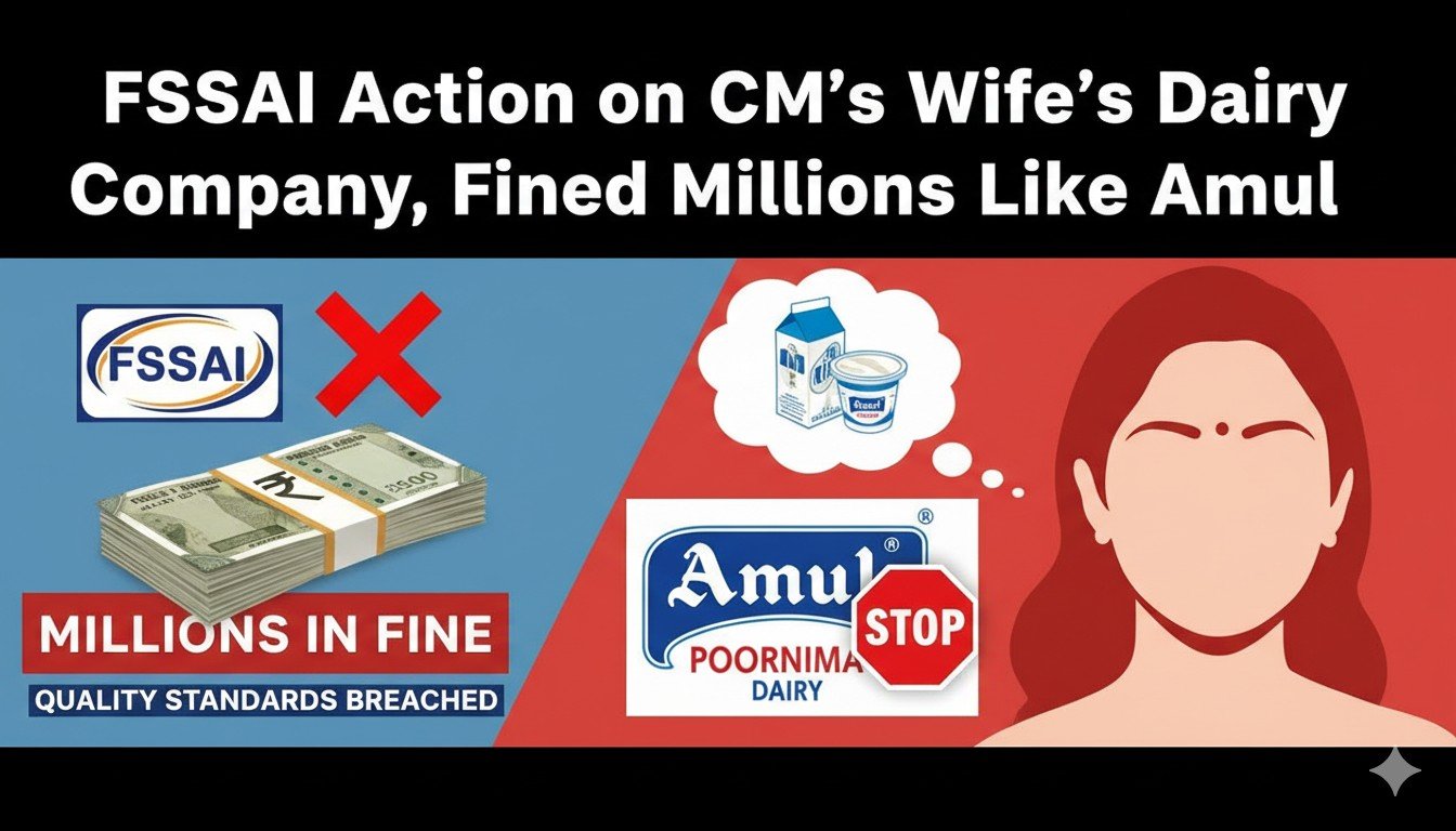 FSSAI लोगो के साथ दही का पैकेट और जुर्माना नोटिस