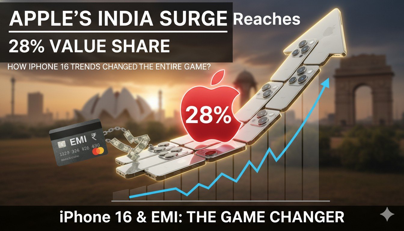 भारत में Apple iPhone 16 की बढ़ती लोकप्रियता और बाजार हिस्सेदारी दिखाता ग्राफ