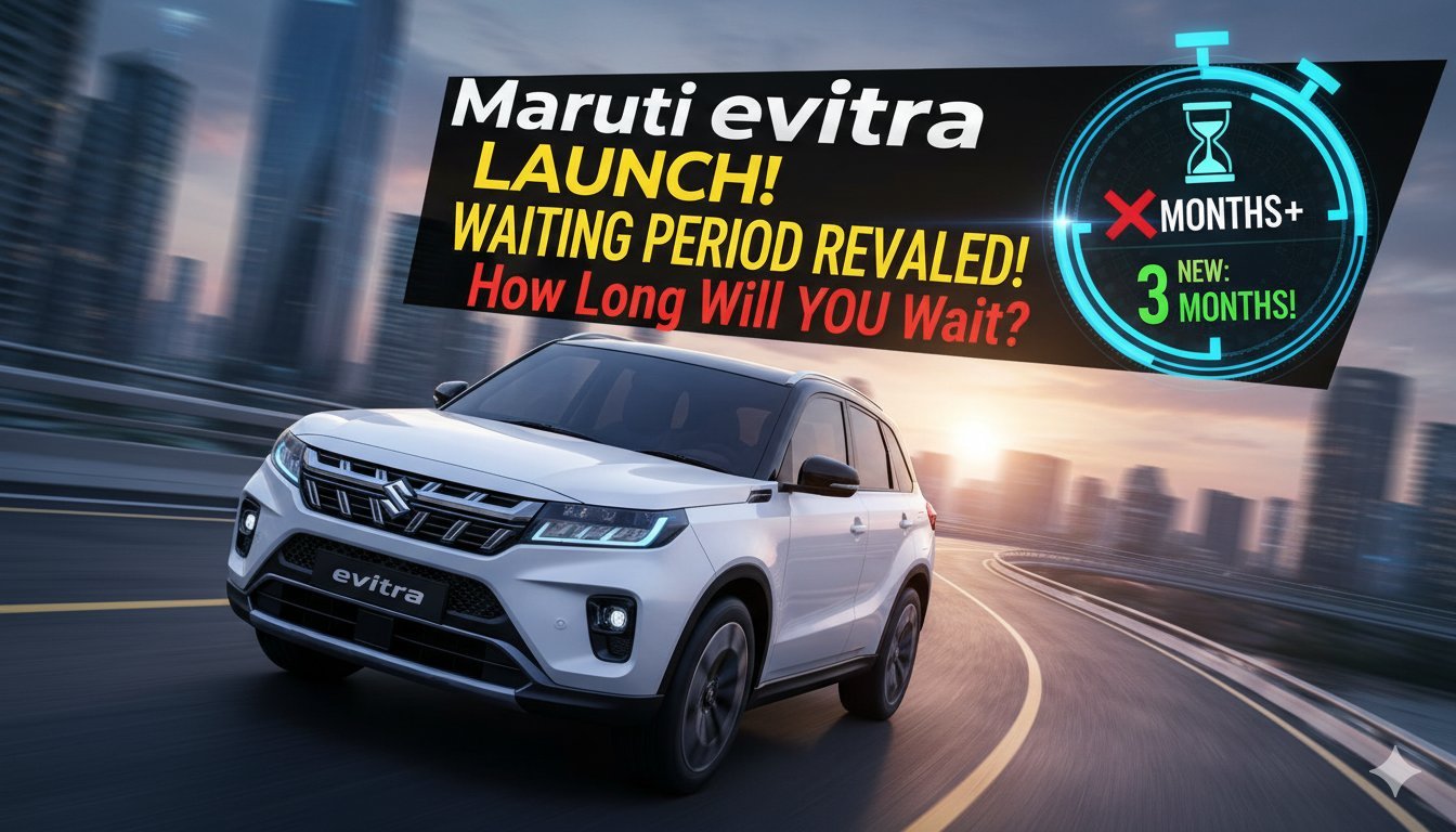 Maruti Suzuki e Vitara इलेक्ट्रिक एसयूवी फ्रंट व्यू दिखाते हुए, लाल कलर में पार्क की हुई कार