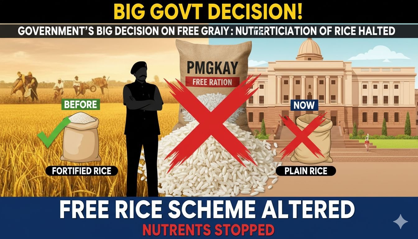 केंद्र सरकार द्वारा PMGKAY के तहत फोर्टिफाइड चावल वितरण अस्थायी रूप से बंद करने का फैसला, गोदाम में रखे चावल के साथ पोषक तत्वों की बोरी