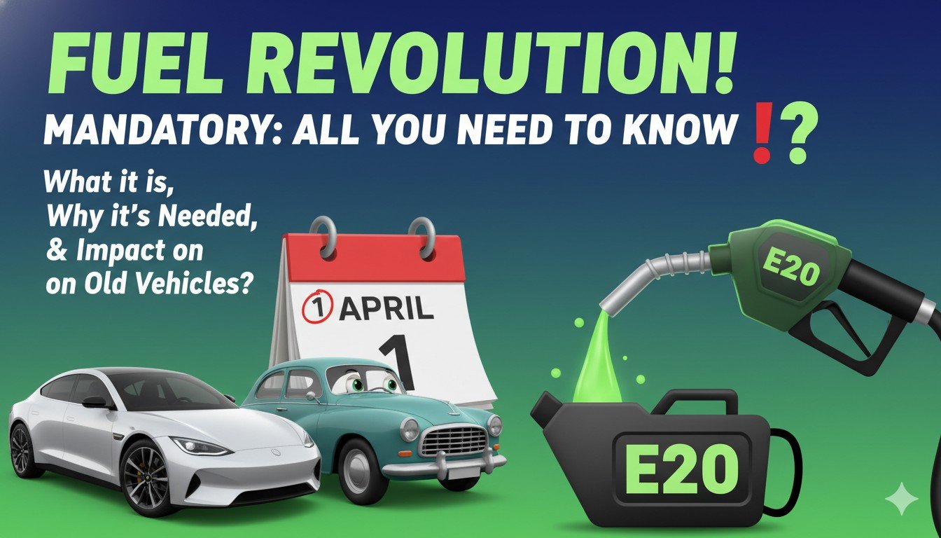 Alt Text for featured image : 1 अप्रैल 2026 से अनिवार्य E20 पेट्रोल पंप पर उपलब्ध, एथेनॉल मिश्रित ईंधन का पंप दिखाता हुआ