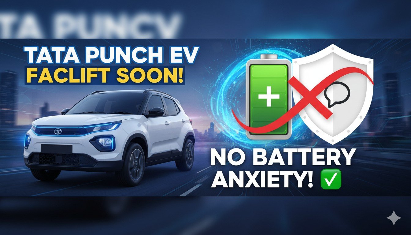 टाटा पंच ईवी फेसलिफ्ट 2026 का फ्रंट व्यू दिखाता हुआ, नया LED डिजाइन और ग्रिल के साथ