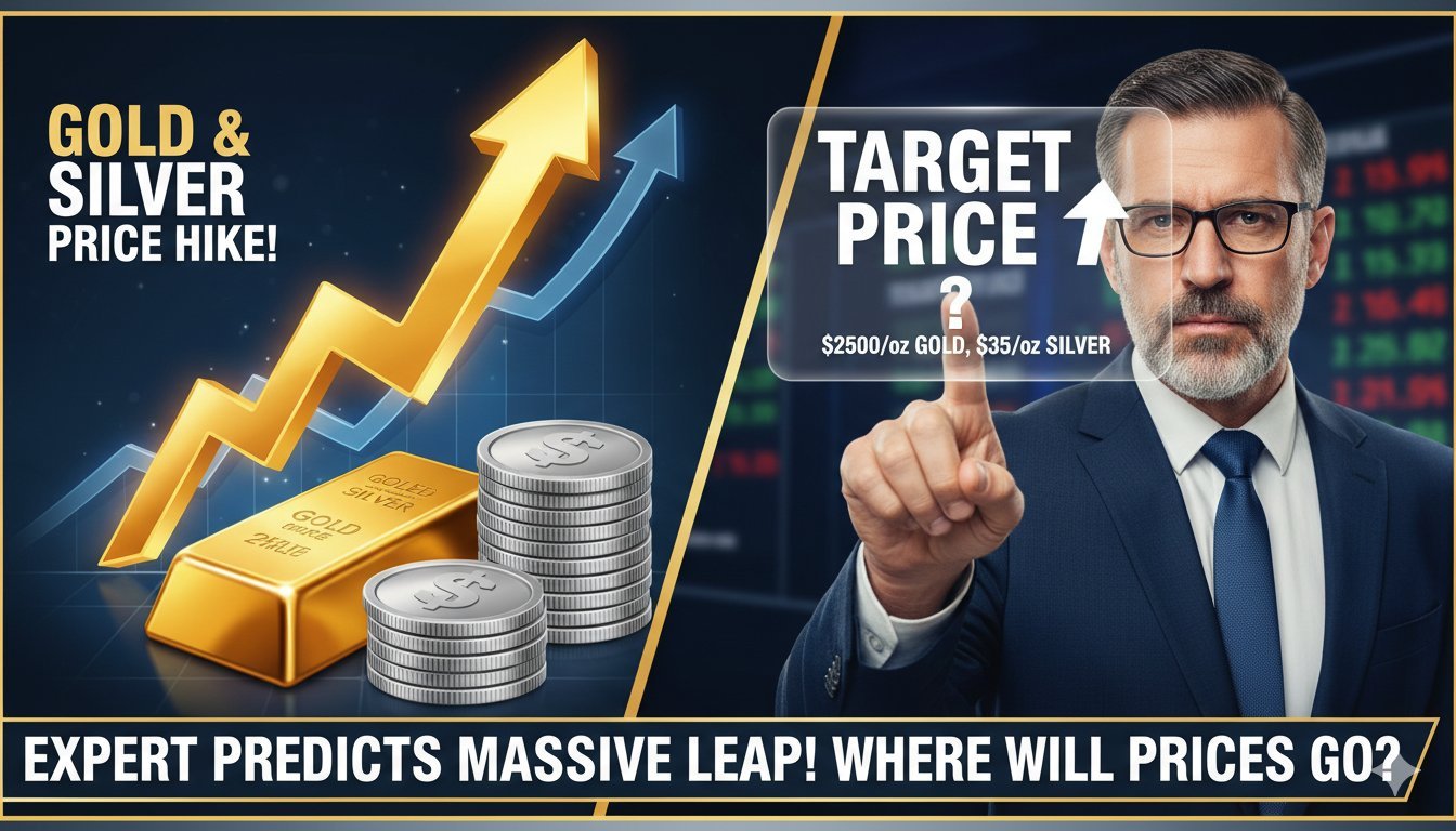 सोने और चांदी के सिक्के और बार के साथ बढ़ते भाव का ग्राफ दिखाता हुआ इमेज, MCX गोल्ड और सिल्वर प्राइस हाइक 2026
