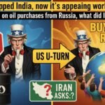 अमेरिकी और रूसी झंडे के साथ तेल टैंकर और भारत का नक्शा दिखाता ग्राफिक, यू-टर्न नीति का प्रतीक