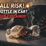 कार की सीट पर रखी पानी की प्लास्टिक बोतल से सूर्य की किरणें फोकस होकर आग लगने का खतरा दर्शाती इमेज